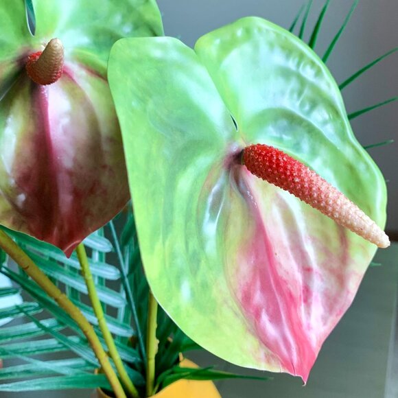 Gorgeous 3 Stems 22.5" Artificial Faux Multicolor Variegated Anthurium Flowers - Picture 6 of 16